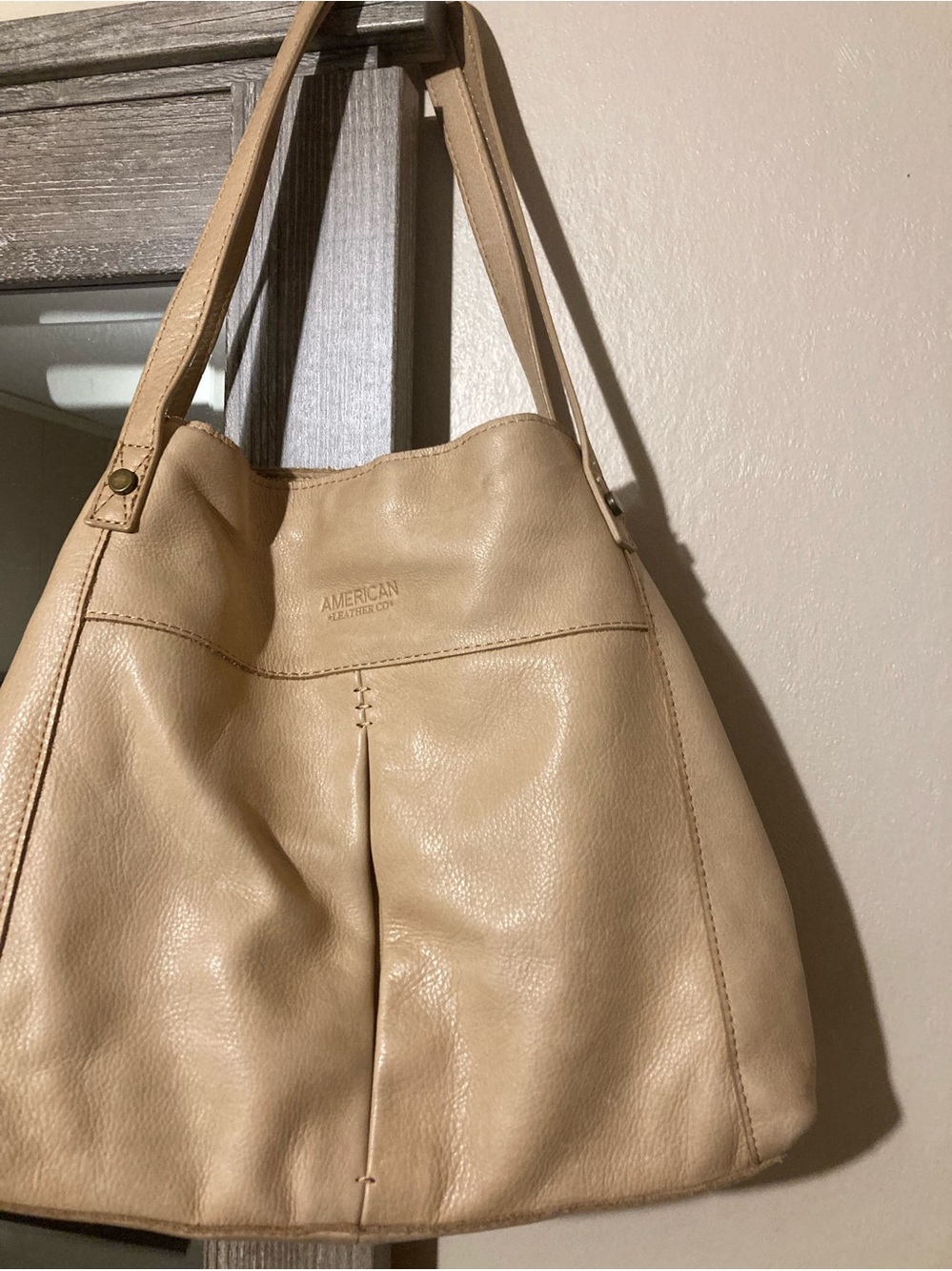 American Leather Beige Shoulder Hobo Bag